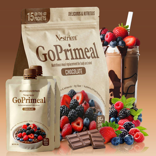 Nestrient GoPrimeal Vegan Protein Meal Shake with Probiotics, Digestive Enzymes & Adaptogens, Dried Superfood Included - Vanilla Flavour