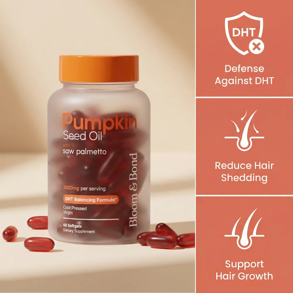 Nestrient pumpkin seed oil softgels in a bottle, showcasing the softgel capsules on a white background.