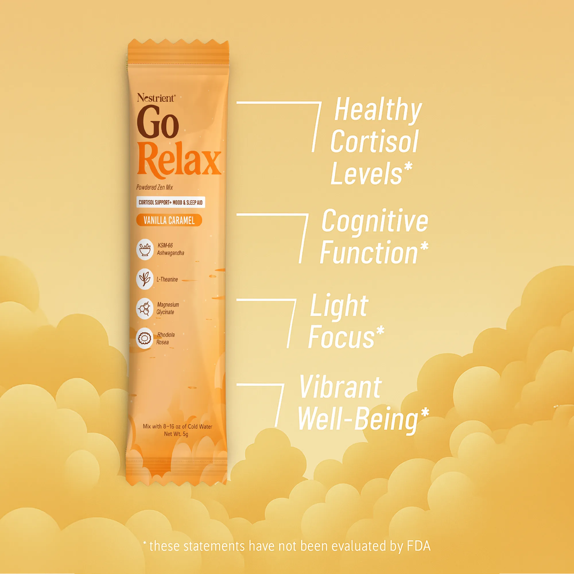 Vitamate GORELAX Calming Zen Mix dietary supplement in a jar, featuring herbal blend for relaxation and stress relief.