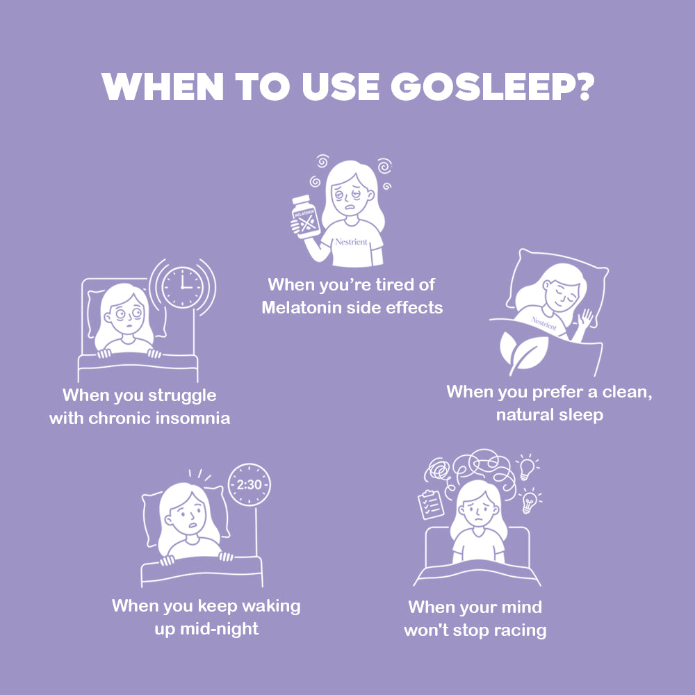 Nestrient GoSleep Melatonin-Free Sleep Gummies in acai berry flavor, showing the colorful gummy supplement on a white background.