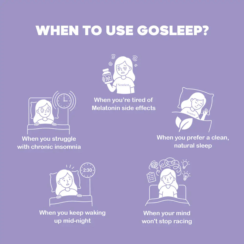 Nestrient GoSleep Melatonin-Free Sleep Gummies in acai berry flavor, showing the colorful gummy supplement on a white background.
