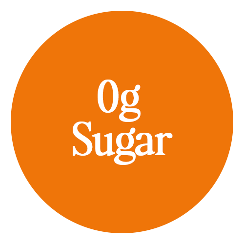 Orange circle with '0g Sugar' text on a white background