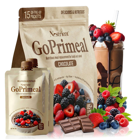 Nestrient GoPrimeal Vegan Protein Meal Shake with Probiotics, Digestive Enzymes & Adaptogens, Dried Superfood Included - Vanilla Flavour