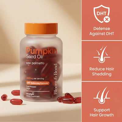 Nestrient pumpkin seed oil softgels in a bottle, showcasing the softgel capsules on a white background.