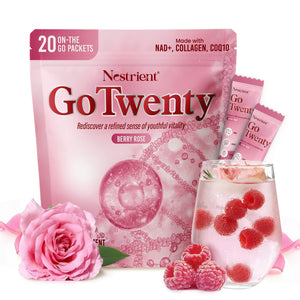 Nestrient GoTwenty Youthful Vitality Powdered Drink Mix with NAD+, Collagen, COQ10 – Berry Rose Flavor