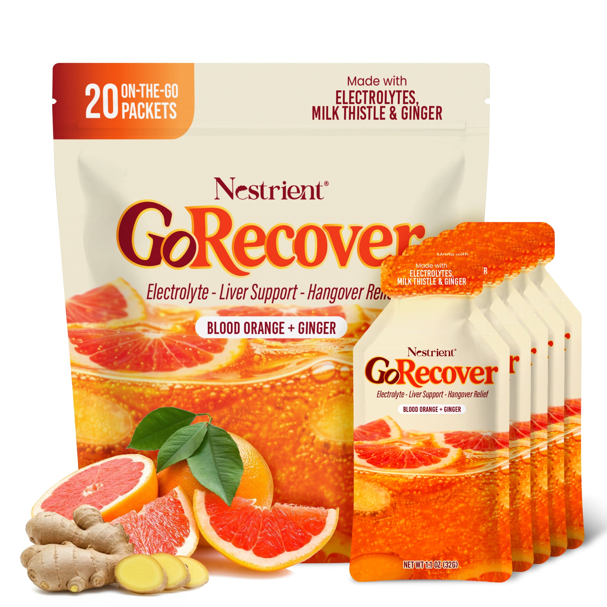 Nestrient GoRecover Liver Detox, Hangover Relief Gel Sachet with Electrolyte, Milk thistle – Blood Orange & Ginger Flavor