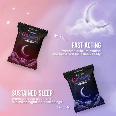 Nestrient GoSleep Melatonin-Free Sleep Gummies with Acai Berry flavor, showing two gummies on a white background.