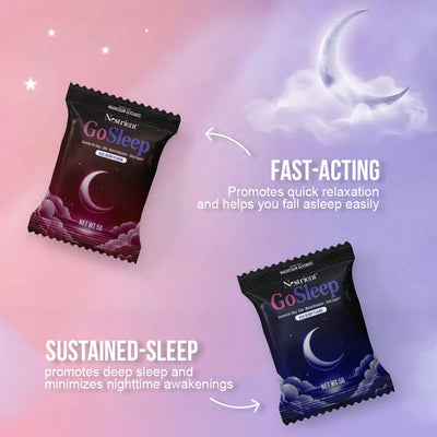 Nestrient GoSleep Melatonin-Free Sleep Gummies with Acai Berry flavor, showing two gummies on a white background.