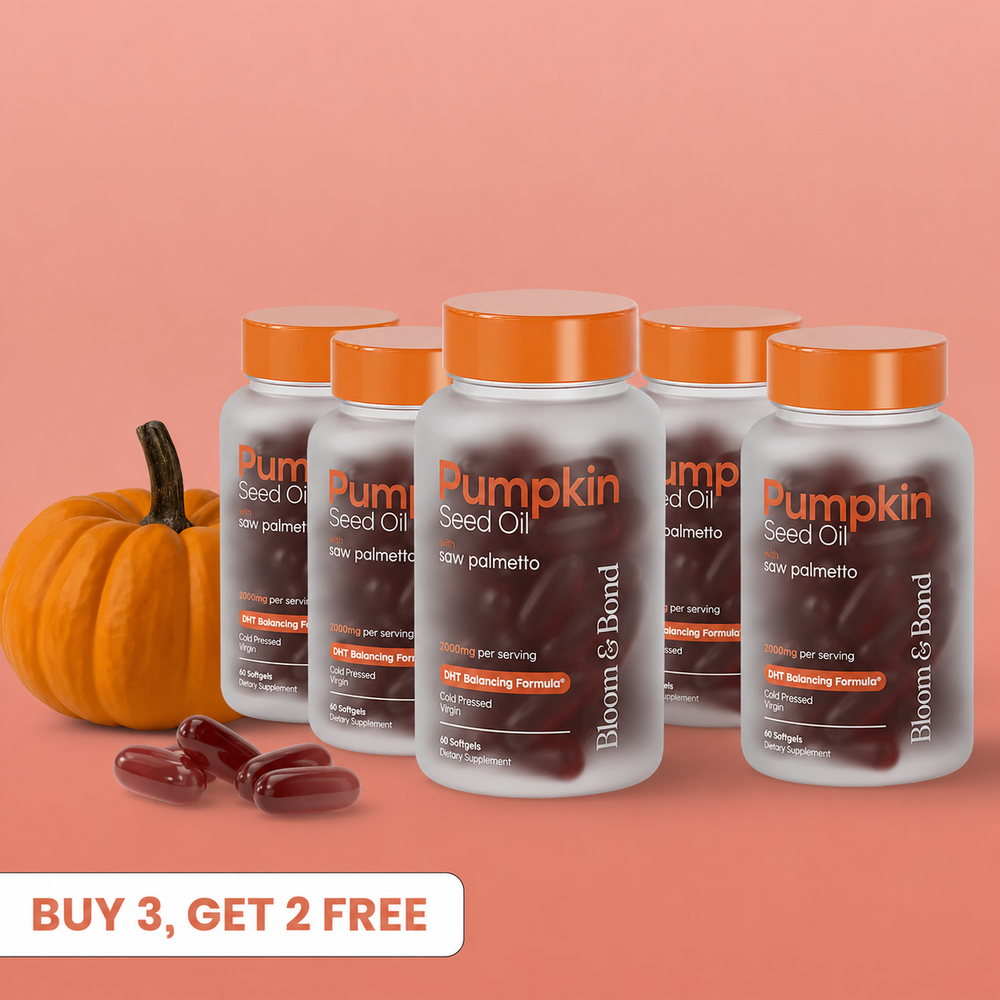 Nestrient pumpkin seed oil softgels in a clear bottle, showing golden softgel capsules inside on a white background.