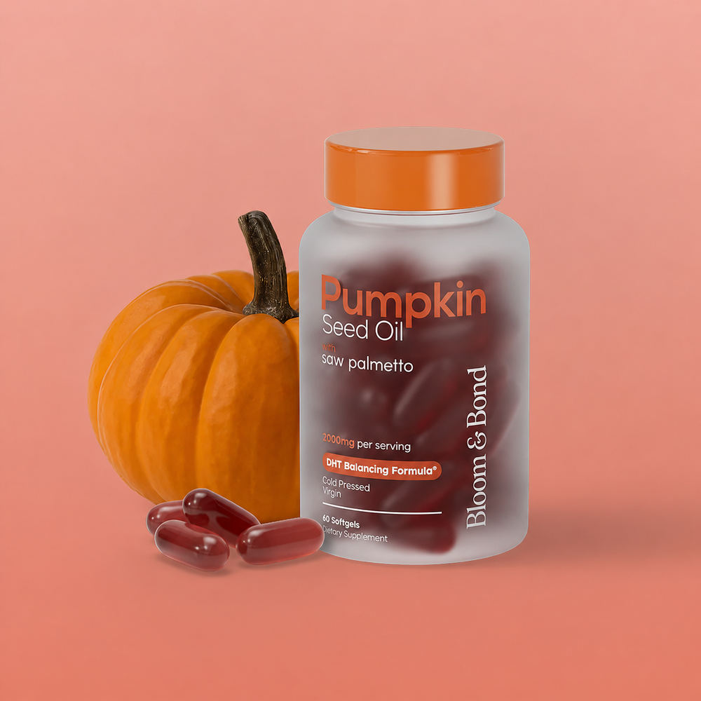 Nestrient pumpkin seed oil softgels in a bottle, showing the softgel capsules and product label on a white background.