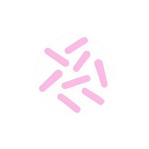 Pink candy sprinkles on a white background