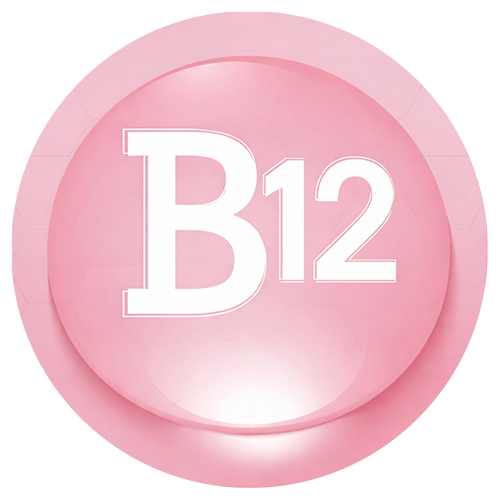Pink circular object with 'B12' text on a white background