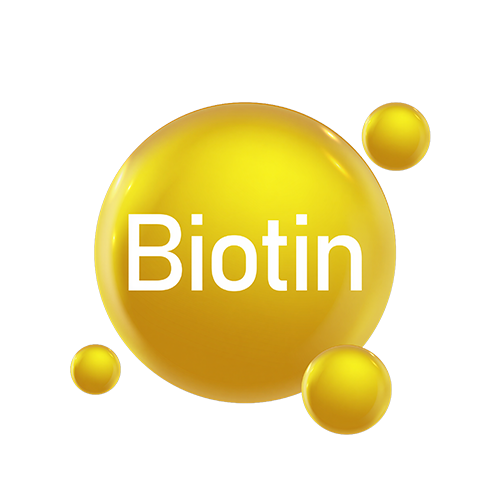 Yellow droplets with 'Biotin' text on a white background