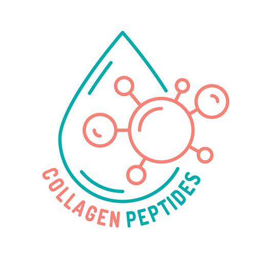 Logo of collagen peptides with a droplet shape on a white background