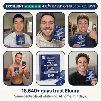 Nestrient Eloura Whitening Strips for instant teeth whitening, showing 14 strips in a sleek white package on a plain background.