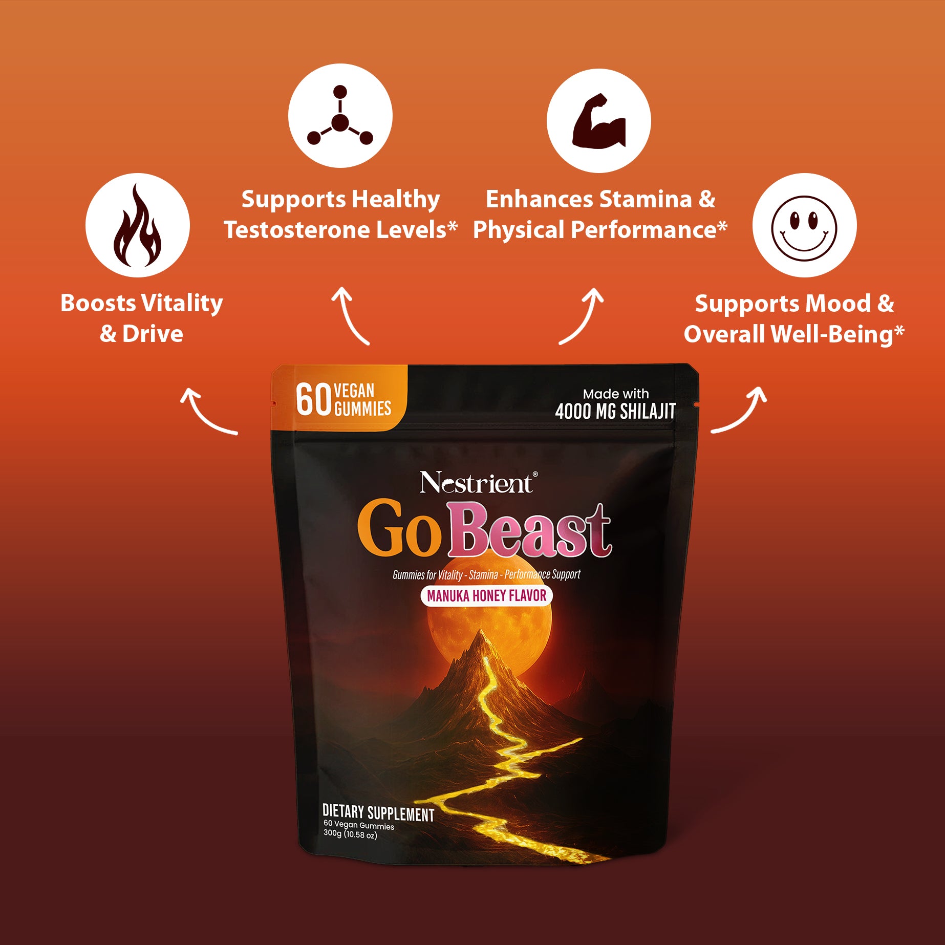 Nestrient GoBeast Shilajit Gummies – Manuka Honey Flavor