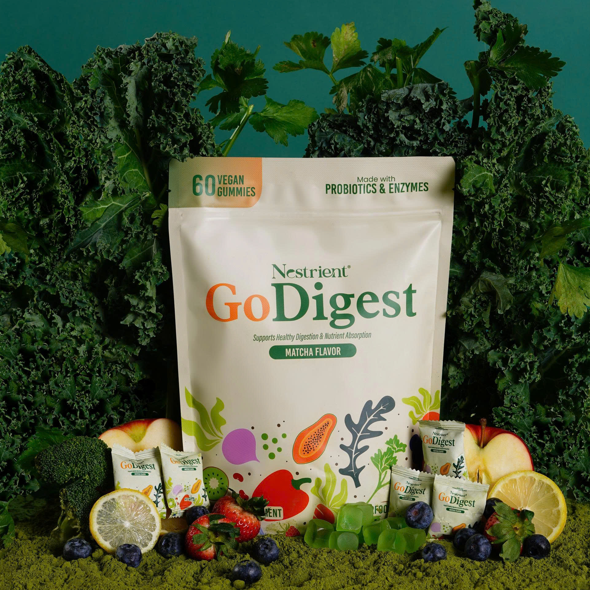 Nestrient GoDigest Probiotics & Enzymes Gummies – Matcha Flavor