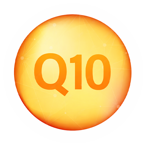 Yellow pill with 'Q10' text on a white background