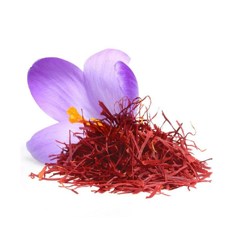 Saffron with a purple flower on a white background