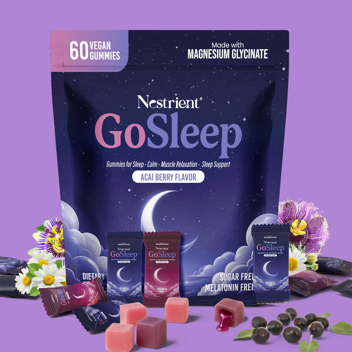 GoSleep Melatonin Free, Sleep Gummies, Acai Berry Flavor
